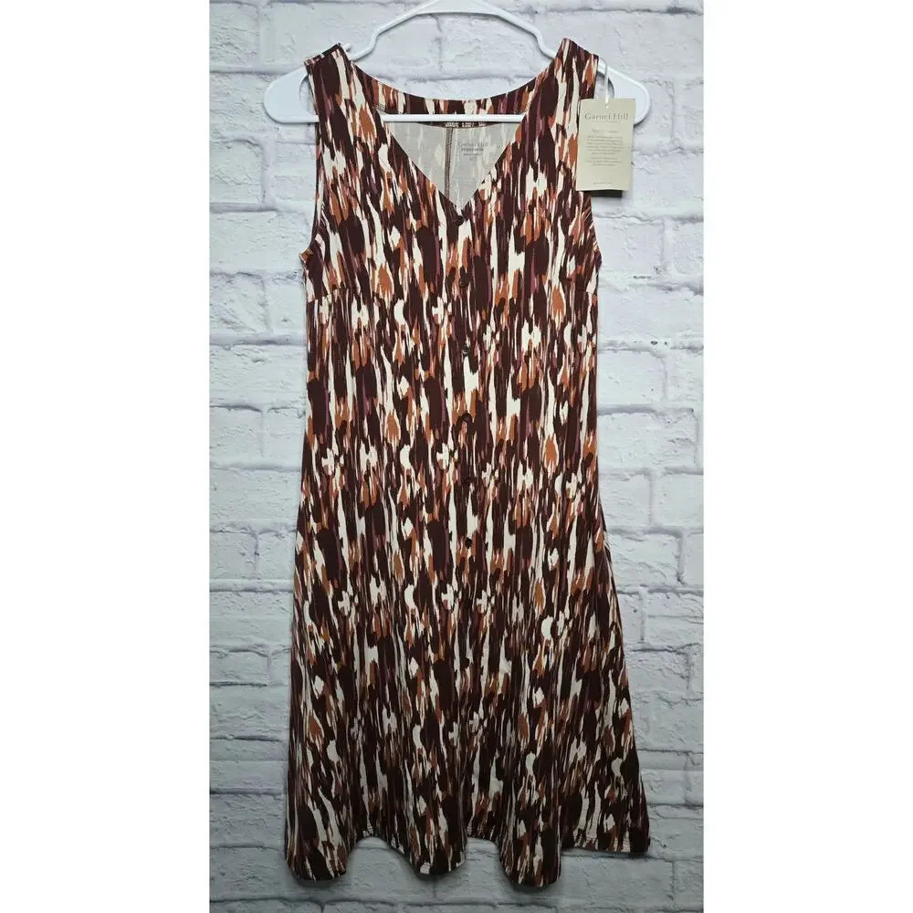 Garnet hill Geometric abstract print knee length sleeveless cotton dress XS